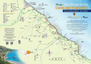 Mappa turistica e ciclabile della Via Verde della Costa dei Trabocchi da Francavilla al Mare a San Salvo con indicazione dei percorsi, delle stazioni e dei punti d'interesse